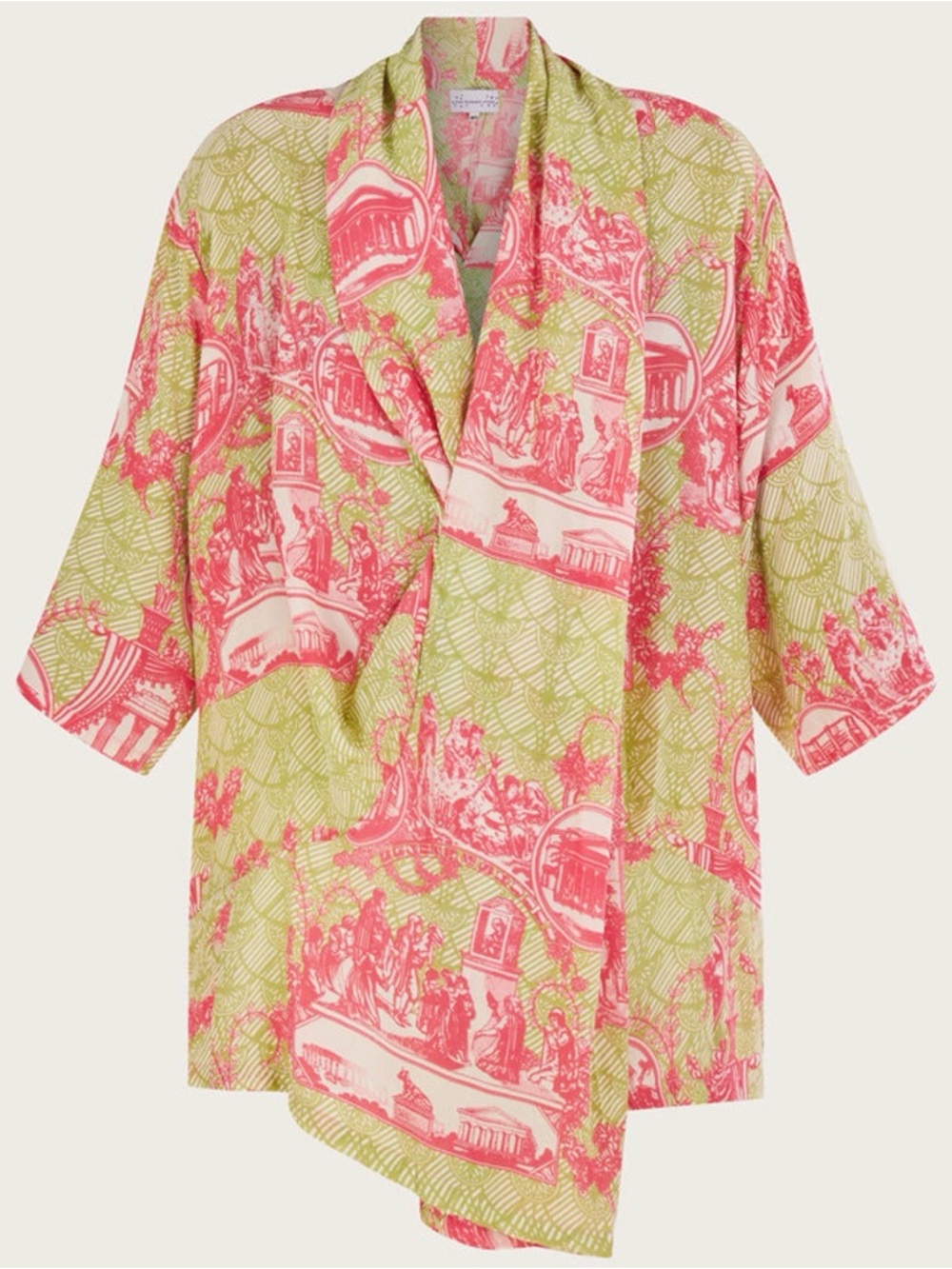 Pink & Lime Printed Draped Kimono blouse size M/L NWT One Hundred Stars